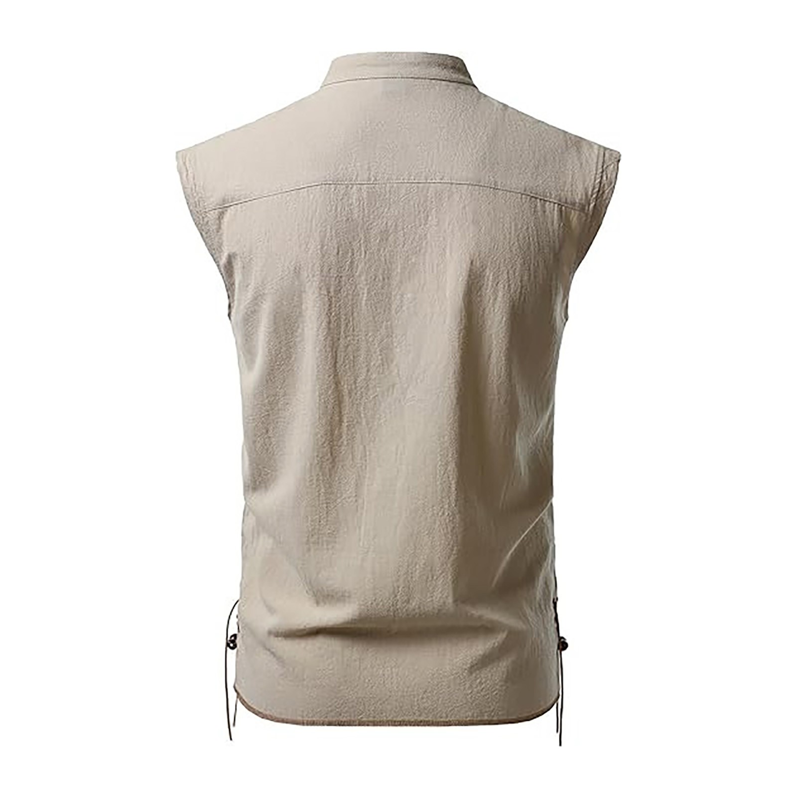 thumbnail image 4 of 2025 Camisa hippie de playa sin mangas para hombre - Mezcla de lino, cuello alto, ligera - Boho veraniego, S-XXL, 4 of 5